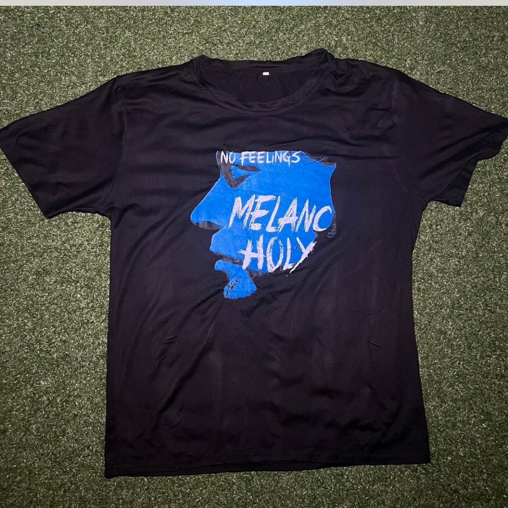 Black T-Shirt with Blue Graphic Design